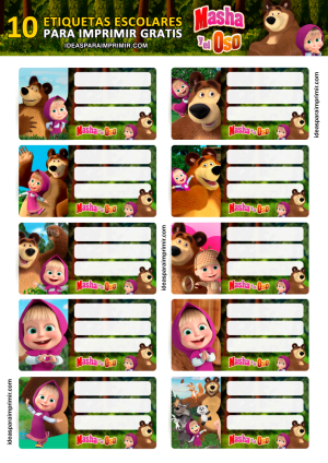 Etiquetas Escolares Masha Y El Oso Para Impri